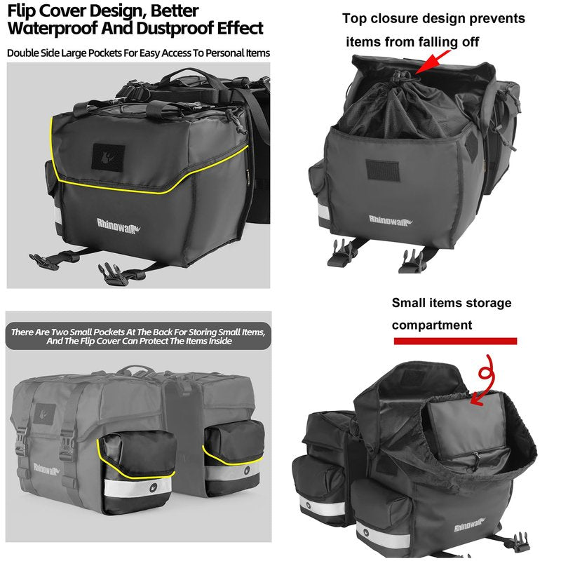 Rhinowalk Bike Pannier Bag with Rain Cover 22L Waterproof Bicycle Double Pannier Bags with Support Plate for Long Distance Riding Saddle Pouches for Bike Rear Rack Cycling Accessories(Black)