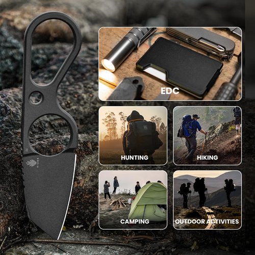Kizer Bowtie Small Fixed Blade Knife, D2 Steel EDC Hunting Pocket Knife, 5.83 Inches Horizontal Carry Black Neck Knives, Survival Camping Knives with Sheath, 1061A2