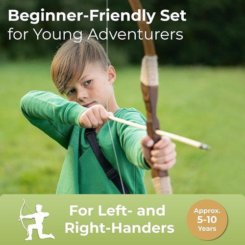 BOWRILLA® Kids Wooden Bow and Arrow Set - 10 Arrows, Quiver, 3 Targets & Storage Bag | Indoor & Outdoor Fun for All