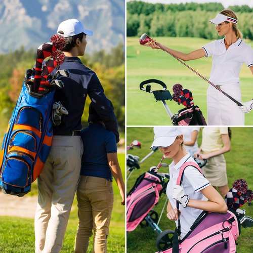 FINGER TEN Golf Head Covers Pom Pom for Woods Driver Hybrids Fairway Pack, Vintage Knit 1 3 4 5 7 X Headcovers Pattern USA Flag Eagle for Main Wood Clubs (Blue&Red-3pcs(D+F+H))