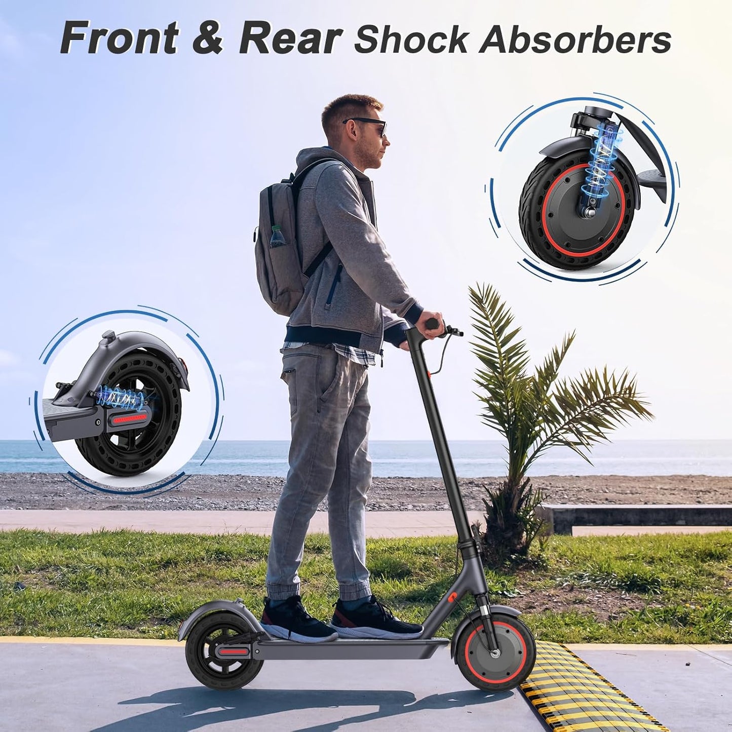 VOLPAM Electric Scooter - 500W Motor, 23-Mile Range, Dual Shock Suspension, 19 MPH Speed, 10" Foldable Design