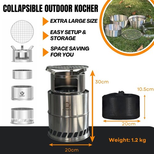 Bestargot Camping Wood Stove, Extra Large Size 8 x 12 inches, Portable Smokeless Fire Pit, Stainless Steel, Windproof & Stackable Gas Burner for Camping, Hiking, Fishing, Hunting, Survival Stove
