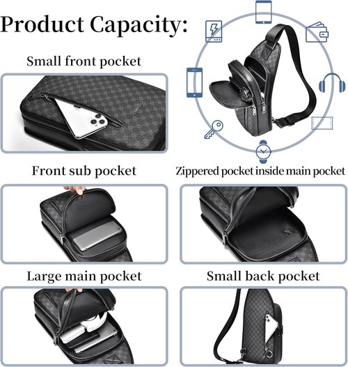 FSD Sling Backpack for Men - Water-Resistant Crossbody Chest Bag for Travel & Hiking