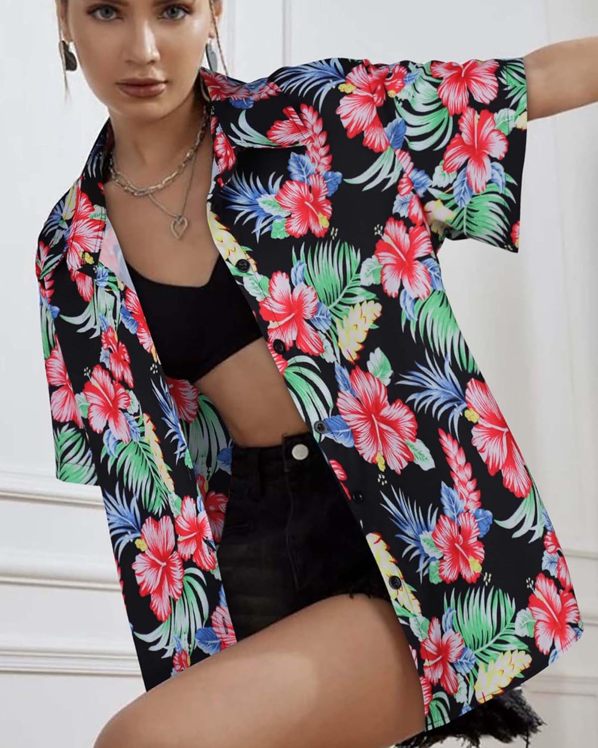 Skiennix Women’s Hawaiian Shirt - Cool Short Sleeve V-Neck Blouse for Summer Beach Outfits
