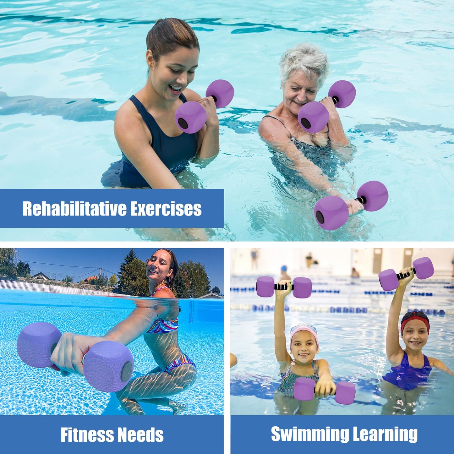 Water Dumbbells, 2Pack Aquatic Exercise Dumbbells, EVA Foam Barbells for Men Women Water Workouts (Purple)