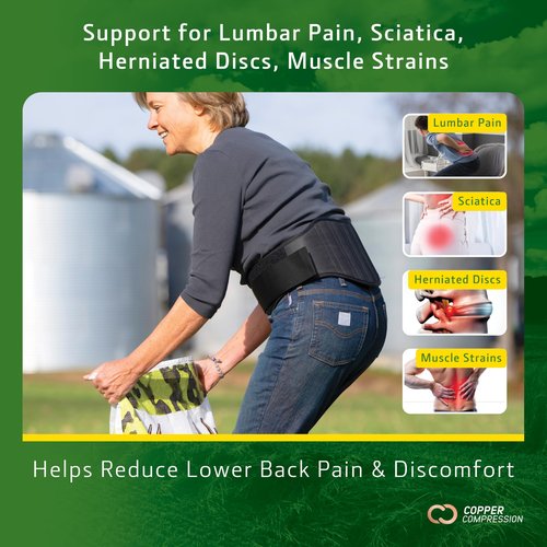 John Deere Back Brace by Copper Compression – Lower Back Belt for Sciatica, Lumbar Pain, Herniated Discs, Muscle Strain – Heavy-Duty Compression with Removable Stabilizers – L/XL