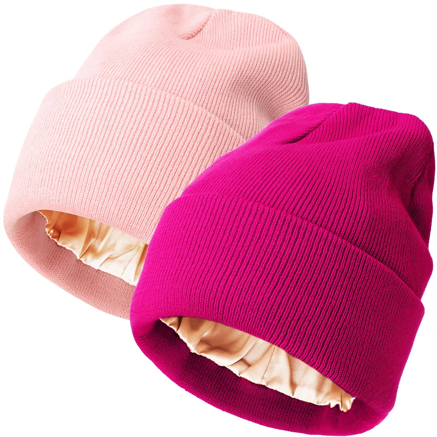 AQOKKA Womens Satin Lined Knit Beanies Hat Warm Silk Lined Winter Hat for Women Men Soft Slouchy Cuffed Unisex Skull Cap