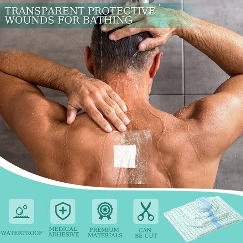 Geiserailie 150 Pcs Waterproof Bandage Adhesive Protective Clear Dressing Tape for Tattoo Shower Patch Variety Pack Film Cover Aftercare Transparent Stretch Adhesive for Swimming Shower