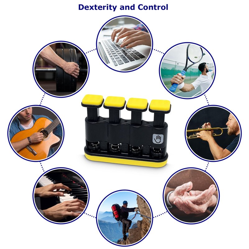 THE FINGER BLITZER - adjustable finger strength trainer and grip exerciser – the ultimate lower resistance hand conditioning rehab and therapy device, practice aid and instrument warm-up tool