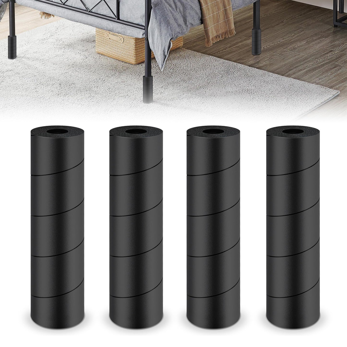 YUEYIN 4 Pcs Adjustable Bed Frame Toe Protectors, Bed Frame Leg Covers, for Protectors Toes from Collision with Bed and Furniture Leg, Thicker and More Flexible, Black
