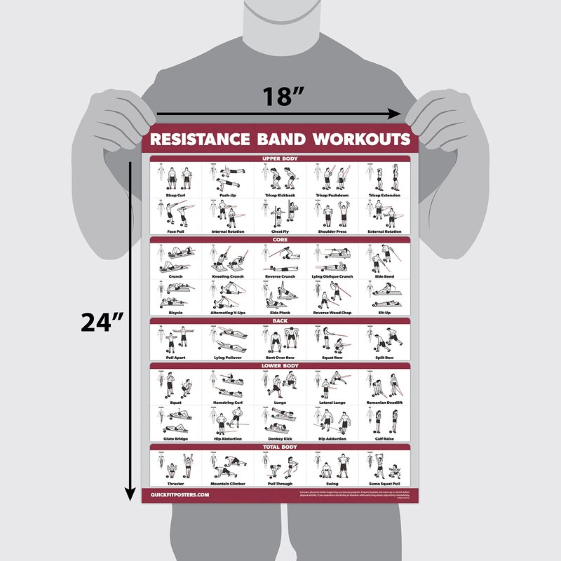 Palace Learning 4 Pack - Resistance Bands Workout Exercise Posters Volume 1, 2 & 3 + Resistance Loops Fitness Chart (LAMINATED, 18" x 24")