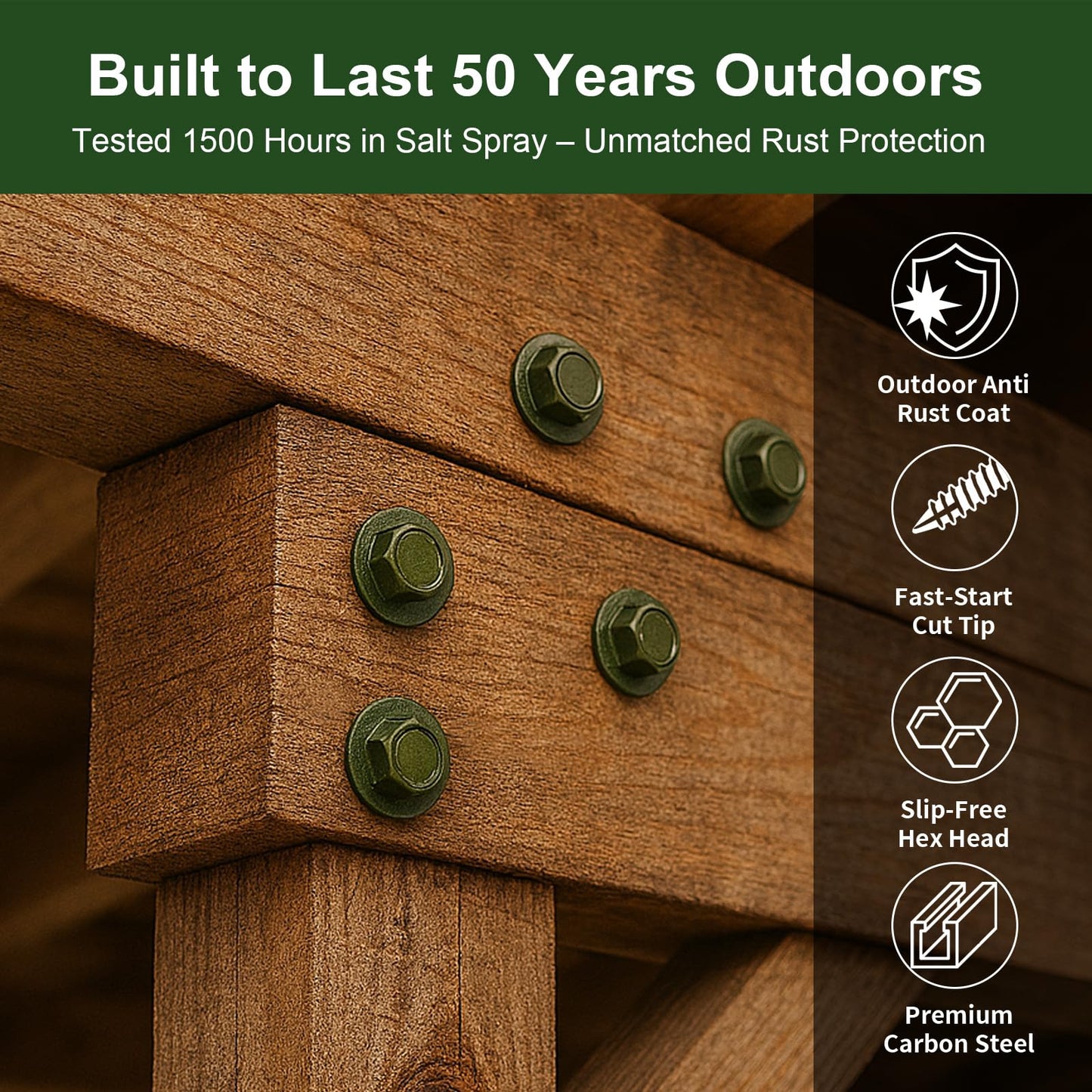 5/16 x 12 inch Long Timber Screws,Heavy Duty Exterior Lag Bolts with Hex Head, Structural Wood Screws for Deck, Fence, Landscape & Gazebo,Rust-Resistant Green Coated, Sample Pack 6pcs