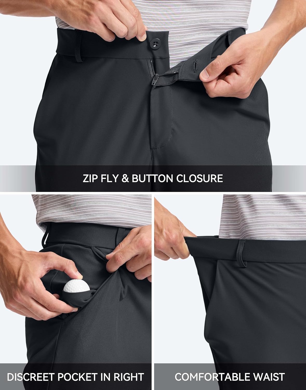 Pudolla Men's Golf Pants - Comfy Stretch Dress Slacks | Lightweight Quick-Dry Casual Trousers (30"/32"/34")