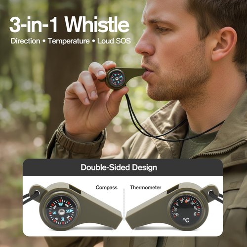 Daco Min 6" x 1/2" Drilled Ferro Rod Fire Starter Kit - Large Ferrocerium Flint and Steel, Multitool Striker & 3-in-1 Survival Whistle (with Compass, Thermometer)-Emergency Gear for Camping, Bushcraft