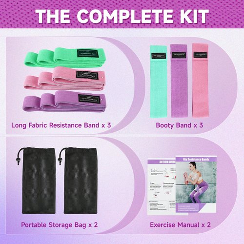 6 Pack Fabric Resistance Bands for Working Out, 3 Levels Exercise Bands Resistance, Non-Slip Elastic Bands for Exercise, Booty Bands for Women for Gym, Yoga, Pilates
