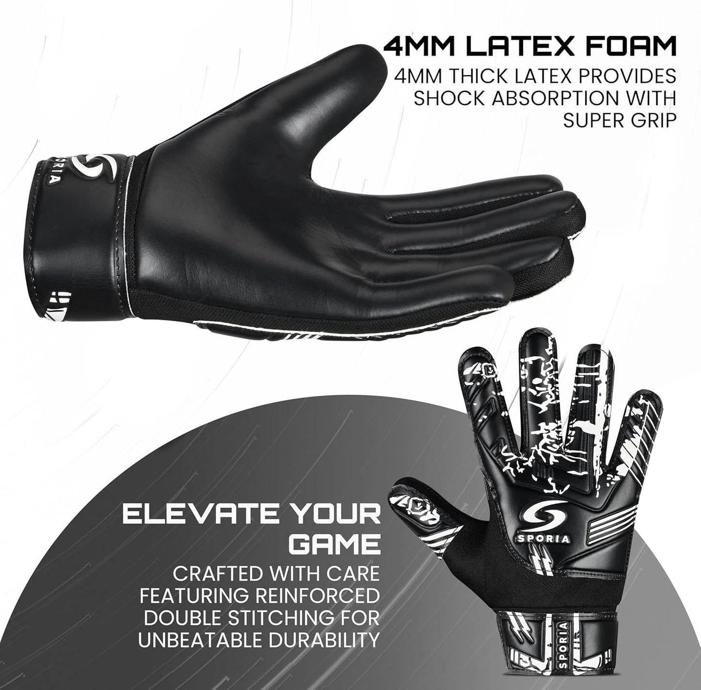 SPORIA Youth Goalie Gloves - Double Wrist Protection | Non-Slip Latex Soccer Gloves for Kids