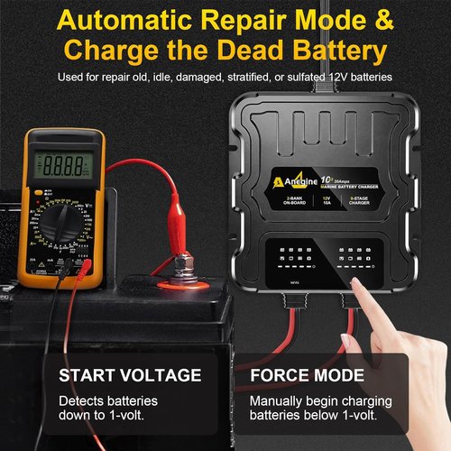 2 Bank Marine Battery Charger - 20A Waterproof LCD Onboard Charger with Overcharge Protection | Ideal for Boats, Cars, RVs