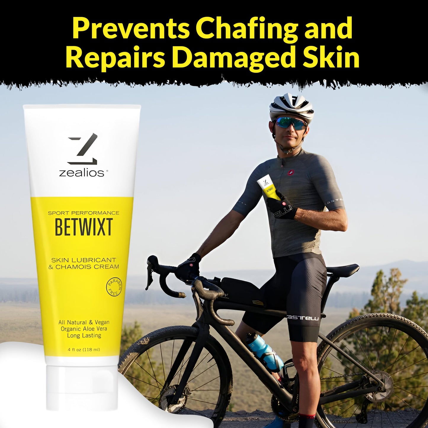 Zealios Betwixt Anti Chafing Cream 4oz – Long-Lasting Friction Defense for Triathletes, Cyclists & Runners – Chamois Cream for Inner Thighs, Saddle Sores, Rubbing, Burning & Skin Irritation Relief