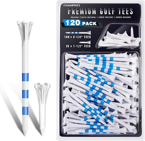 CHAMPKEY Advanced Golf Tees - 5-Prong Design for Longer Distance | 120 or 100 Pack, 50% Ball Contact Surface