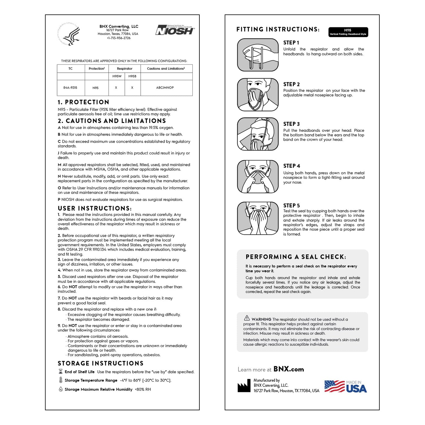 N95 Black Face Mask - NIOSH Certified Protective Respirator (50-Pack, Made in USA)