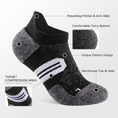 BUDERMMY Women's Ankle Compression Socks - Arch Support & Cushion for Athletic Workouts | 5 Pairs