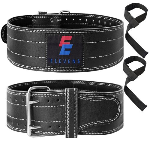Elevens Lifting Belts Weight Belt Weightlifting Belts Leather GYM Belts for Strength Training, Lifting Support for Men & Women, White&Black, L: 34"-38" (A-YD13006)