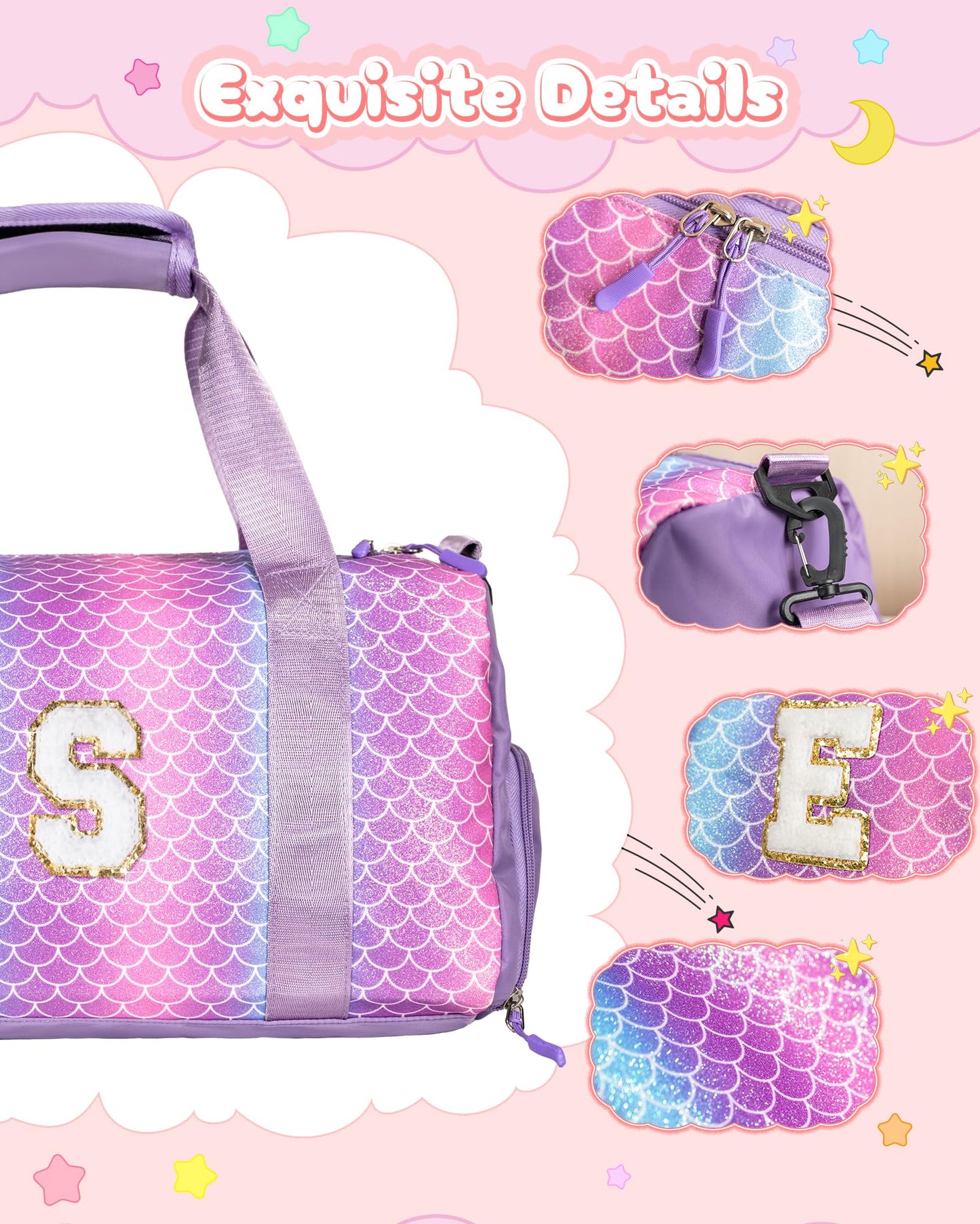 Vogewood Graduation Gifts for Kids-Girl Gym Bag with Shoe Compartment, Kid Personalized Weekender Overnight Bags, Initial Travel Tote with Makeup Pouch, Easter Gift 5 6 7 8 9 10 Year Old (Letter N)