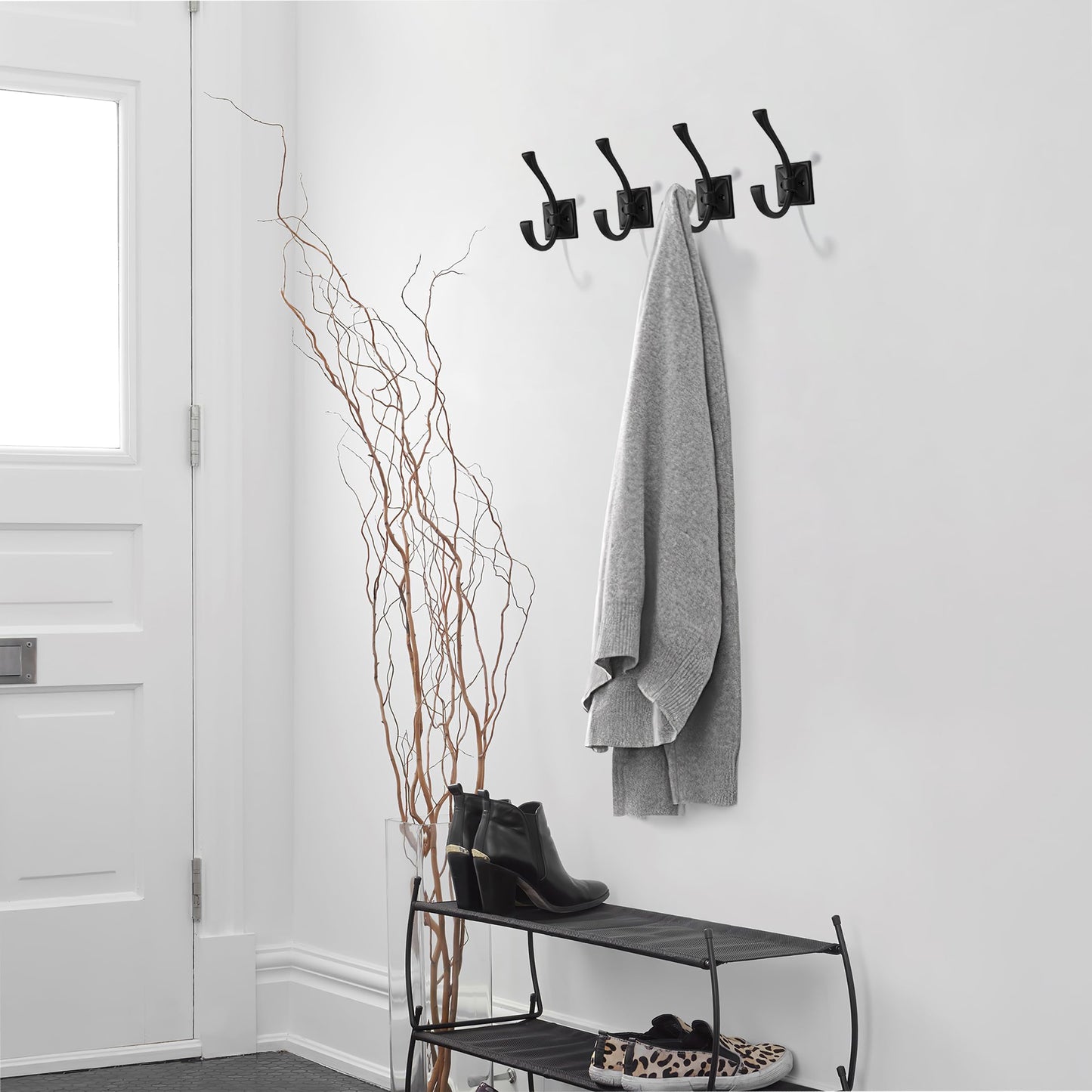 khtumeware Wall Hooks,5 Pack Coat Hooks Hardware Towel Hooks for Hanging Coats Black Robe Hooks Wall Mounted with Screws for Key, Towel, Bags, Cup.