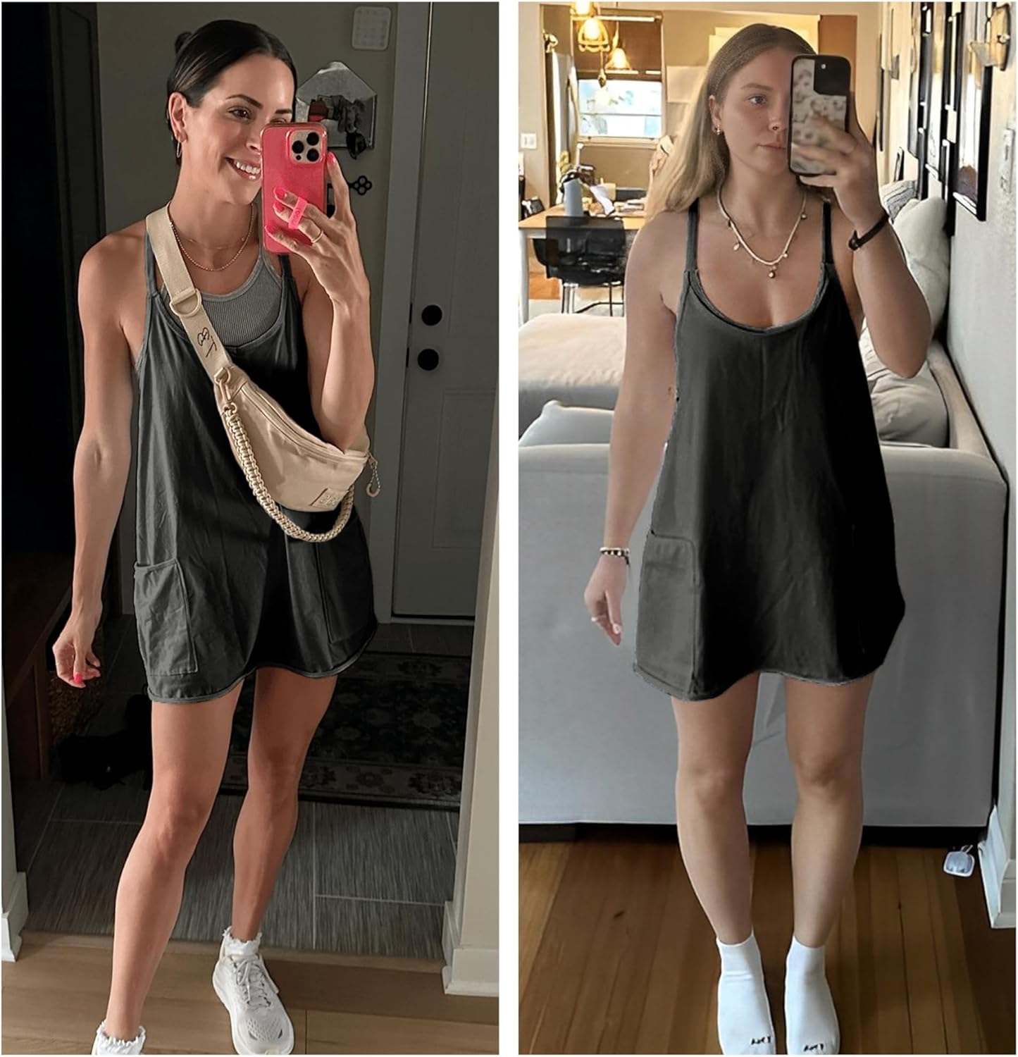 Skiennix Women's Summer Mini Dress - Sleeveless Spaghetti Strap Sundress with Built-In Shorts | Athletic Golf Style