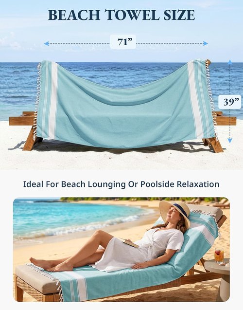 LANE LINEN Oversized Beach Towel - Quick Dry & Sand Free 4 Pack, Extra Large 39"x71", Lightweight Aqua