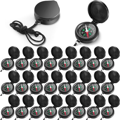 JaGely 24 Pcs Compass Bulk Gift Small Mini Pocket Compass with Hanging Rope for Military Camping Survival Outdoor Hiking Hunting Climbing(Black)