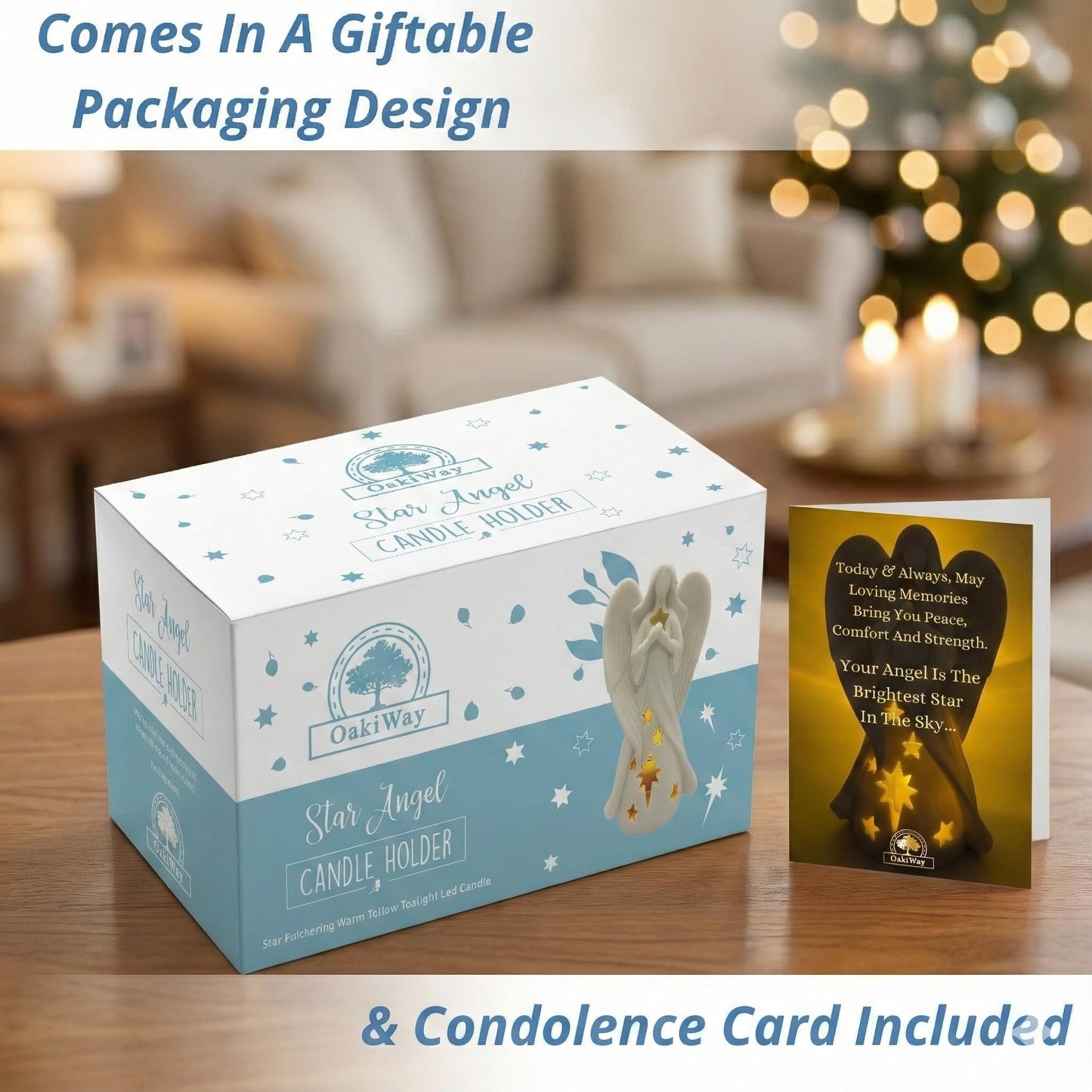 OakiWay Sympathy Gifts - Star Angel Tealight Candle Holder with Flickering LED Candle, Memorial Present for Loss of Loved One, Bereavement & Remembrance Home Decor