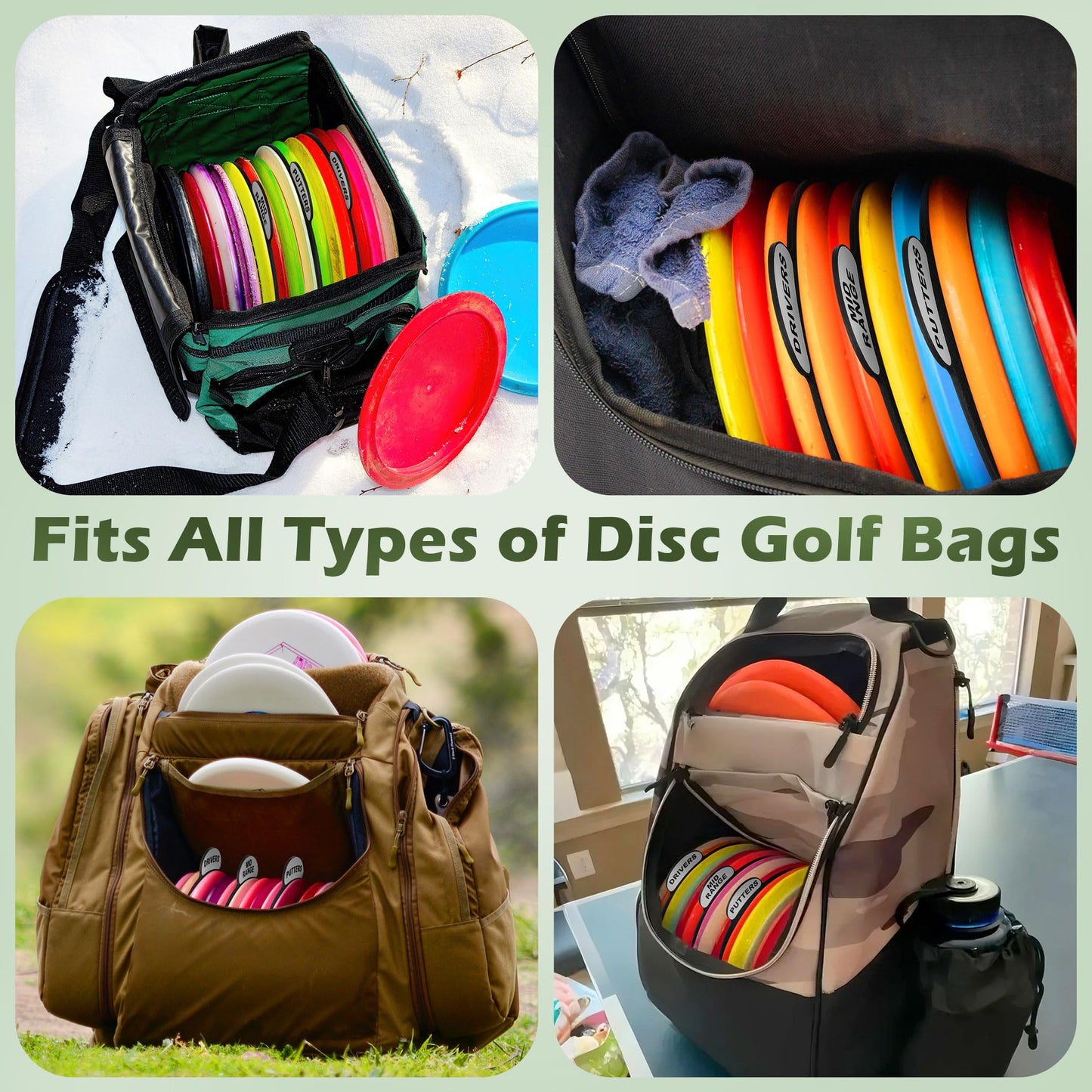 ElectricWise 3PCS Disc Golf Bag Dividers, Disc Golf Rack Divider Inserts, Disk Storage Sort Organized and Easy to Access, Driver, Mid-Range, Putter, Fairway Drivers, Approach,Rollers for Beginners