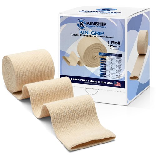 KinGrip Tubular Elastic Support Bandages by Kinship Comfort Brands Tubular Bandage Protects Fragile Skin Latex-Free Wound Care for Edema and Lymphedema Support | Made in USA | Size F 4”x11 Yards