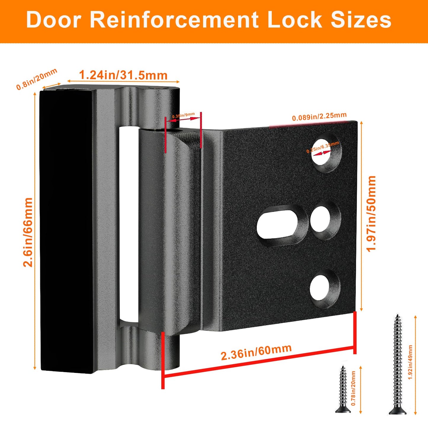 Home Security Door Reinforcement Lock, Upgraded Front Door Locks for Kids Safety Withstand 800 lbs, Child Proof Door Lock, Extra Door Lock from Inside Prevent Unauthorized Entry (2 Pack, Black)