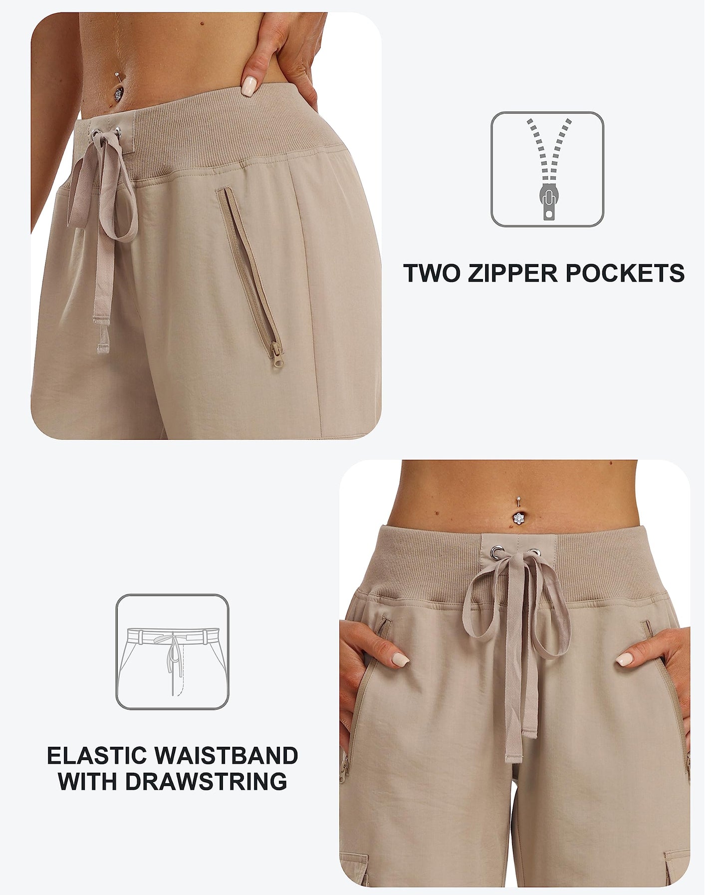 MoFiz Womens Capris with Pockets Loose Fit Casual Capri Pants Lightweight Ladies Cargo Pants for Hiking Khaki XL
