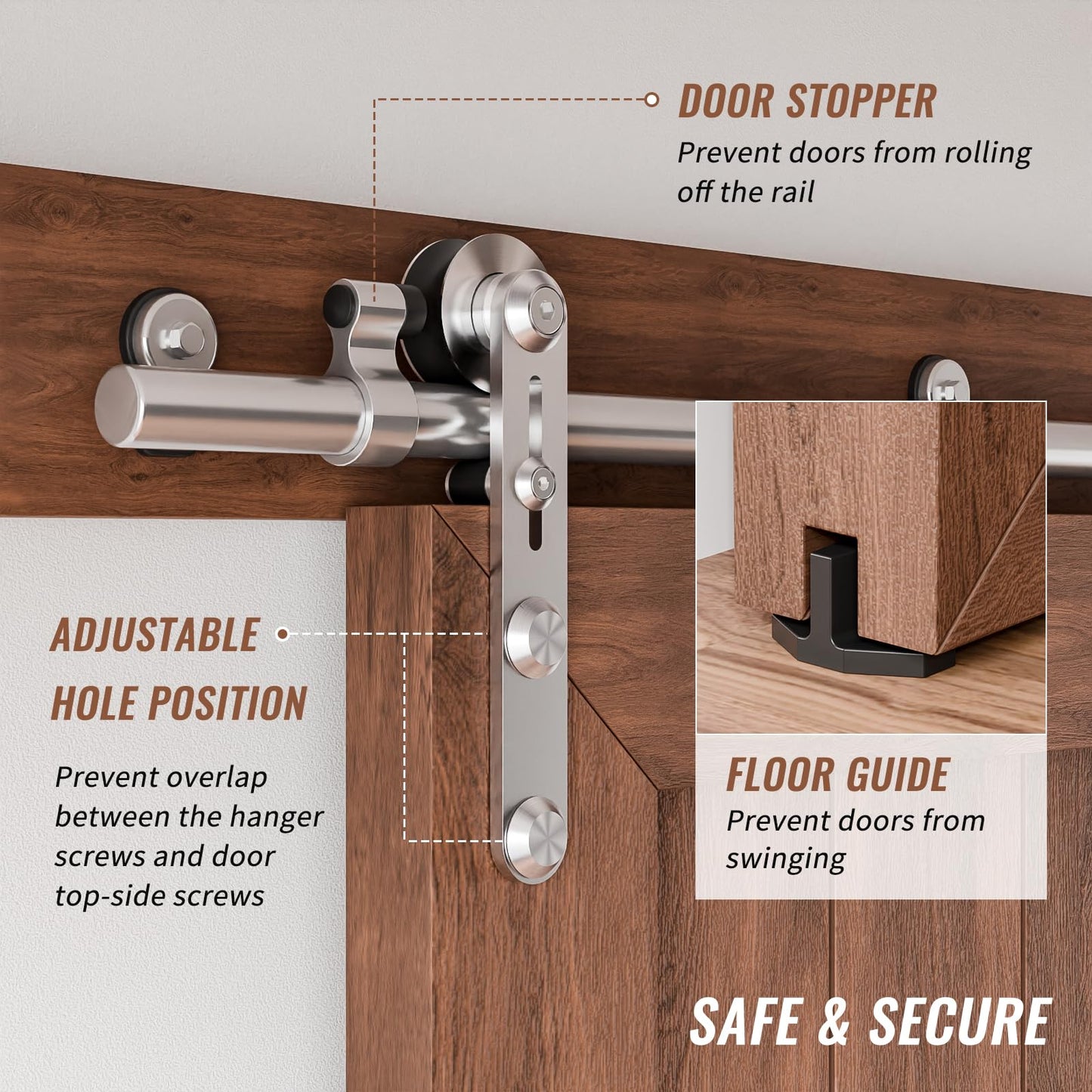 TOIMIOTOIM 6FT Stainless Steel Sliding Barn Door Hardware Kit, Slide Smoothly Quietly,Easy Install,Heavy Duty Sturdy Barn Door Track for 36" Single Wood Door