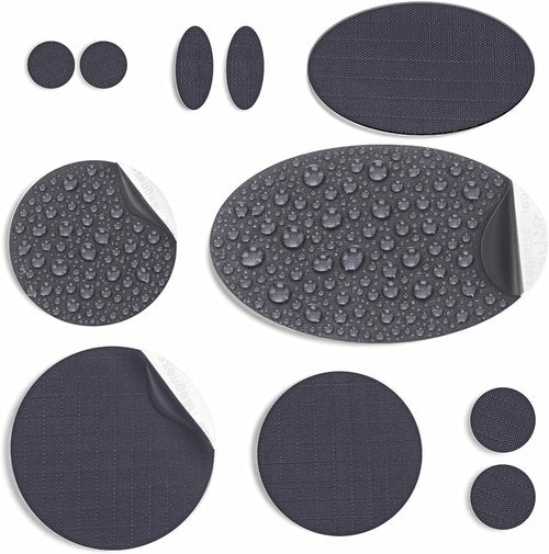 aZengear Repair Patches for Down Jackets - Waterproof, Self-Adhesive Nylon Fabric (11 Pieces, Dark Grey)