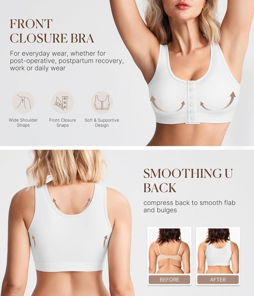 BRABIC Front Closure Compression Bra - Post Surgery Mastectomy Support | Full Coverage Wireless Design