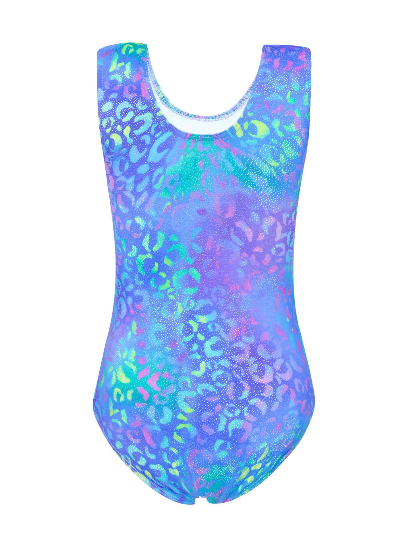 Jinhiteam Gymnastics Leotards for Girls 7-8 Years Old Shiny Blue Leopard Workout Bodysuits with Shorts Kids Athletic Outfits