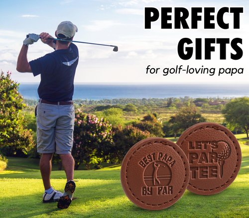 CybGene Papa Gifts Golf Ball Markers (Tan, Set of 2), Papa Leather Golf Markers Golf Accessories, Birthday, Christmas