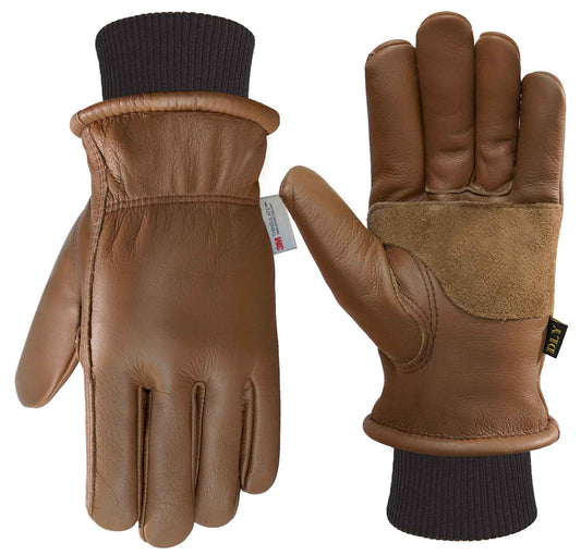 DLY Winter Work Gloves for Men, Water-Resistant, Insulated, Puncture and Abrasion Resistant, Cowhide Leather with Warm Thinsulate Lining for Cold Weather, Large, Brown, New