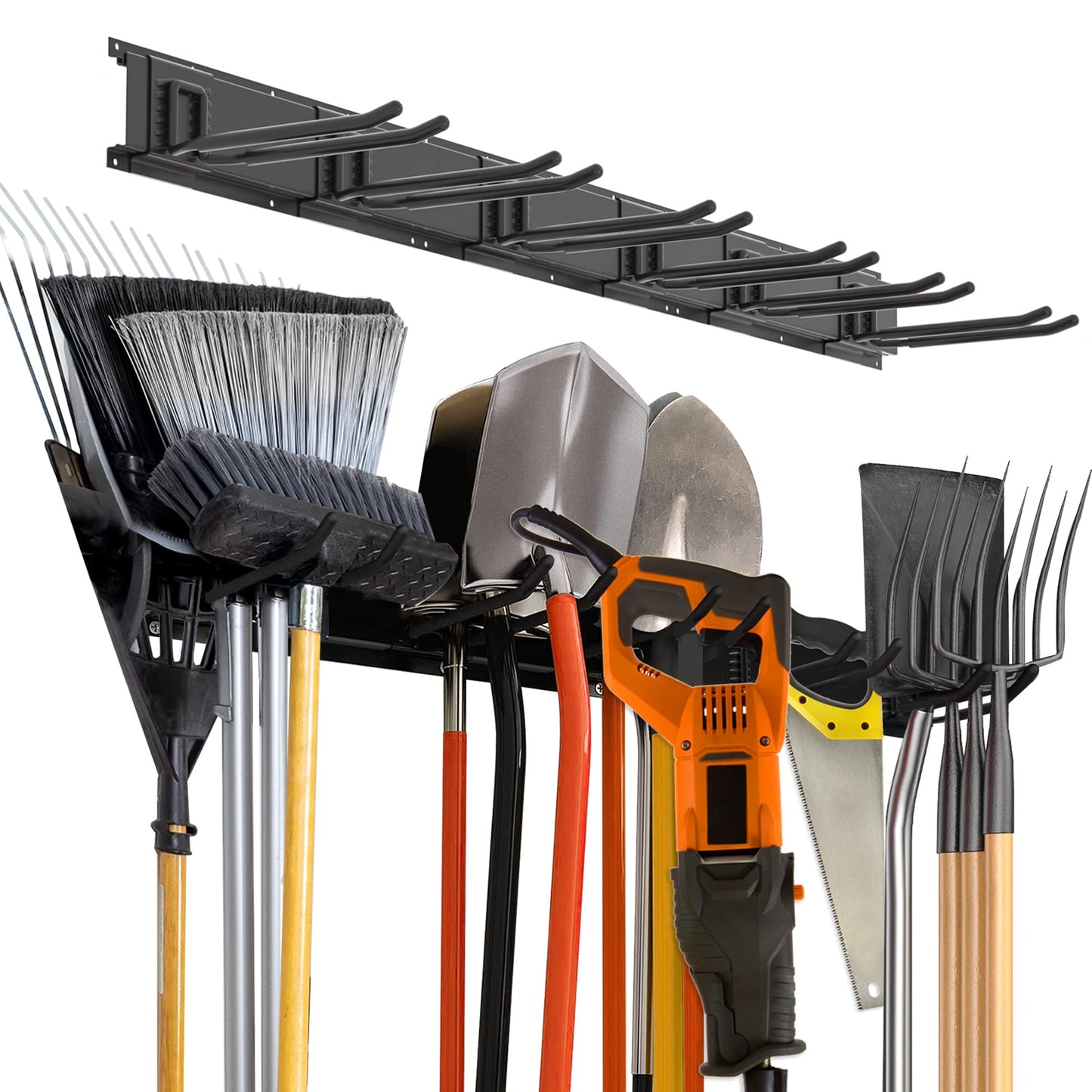 Charmount 96" Garage Storage Wall Organizer with 1200lbs, 12 Hooks Broom Holder Wall Mount, Garden Tool Organizer, Easy Installation Tool Storage to Accommodate Brooms, Hoses, Yard Tools and More