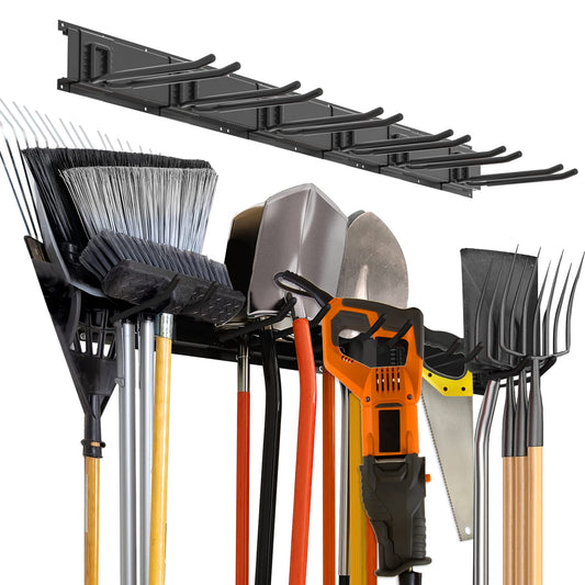 Charmount 96" Garage Storage Wall Organizer with 1200lbs, 12 Hooks Broom Holder Wall Mount, Garden Tool Organizer, Easy Installation Tool Storage to Accommodate Brooms, Hoses, Yard Tools and More