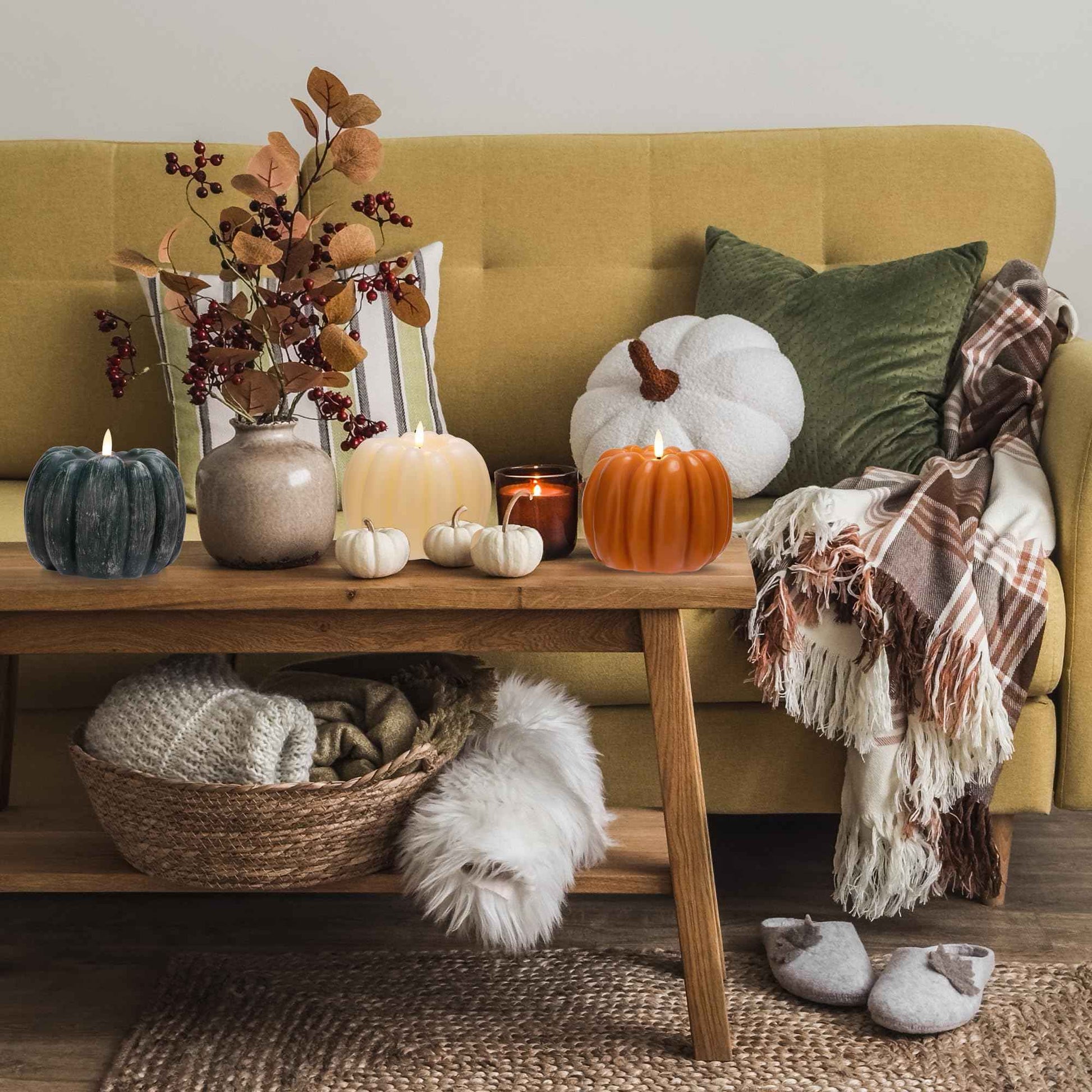 AFINETH Fall Pumpkin Flameless Candles Flickering LED Candles Battery Operated for Home,Halloween,Thanksgiving, Green