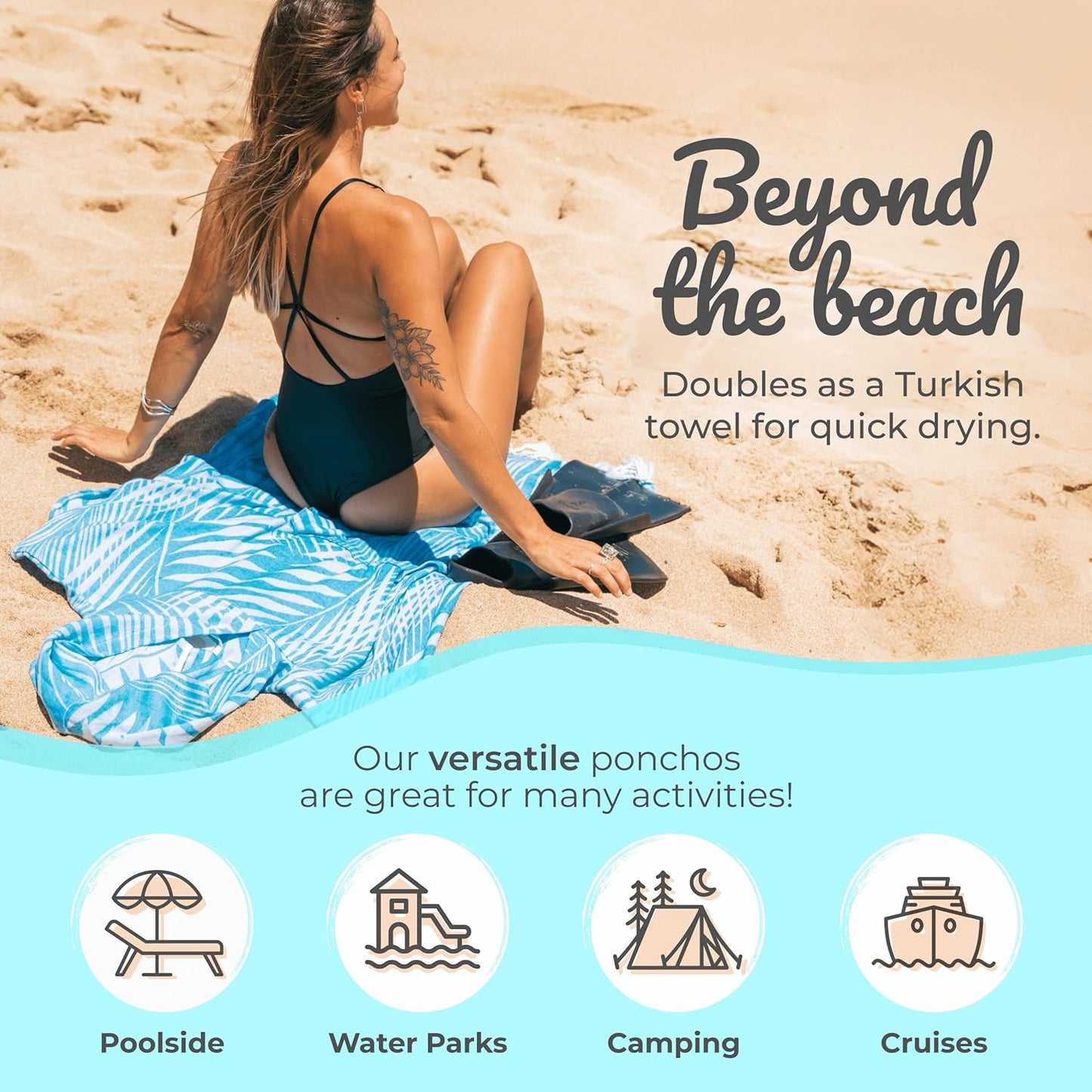 Nova Blue Surf Poncho - Large Hooded Changing Towel (33 x 37) | 100% Cotton for Beach & Pool Use