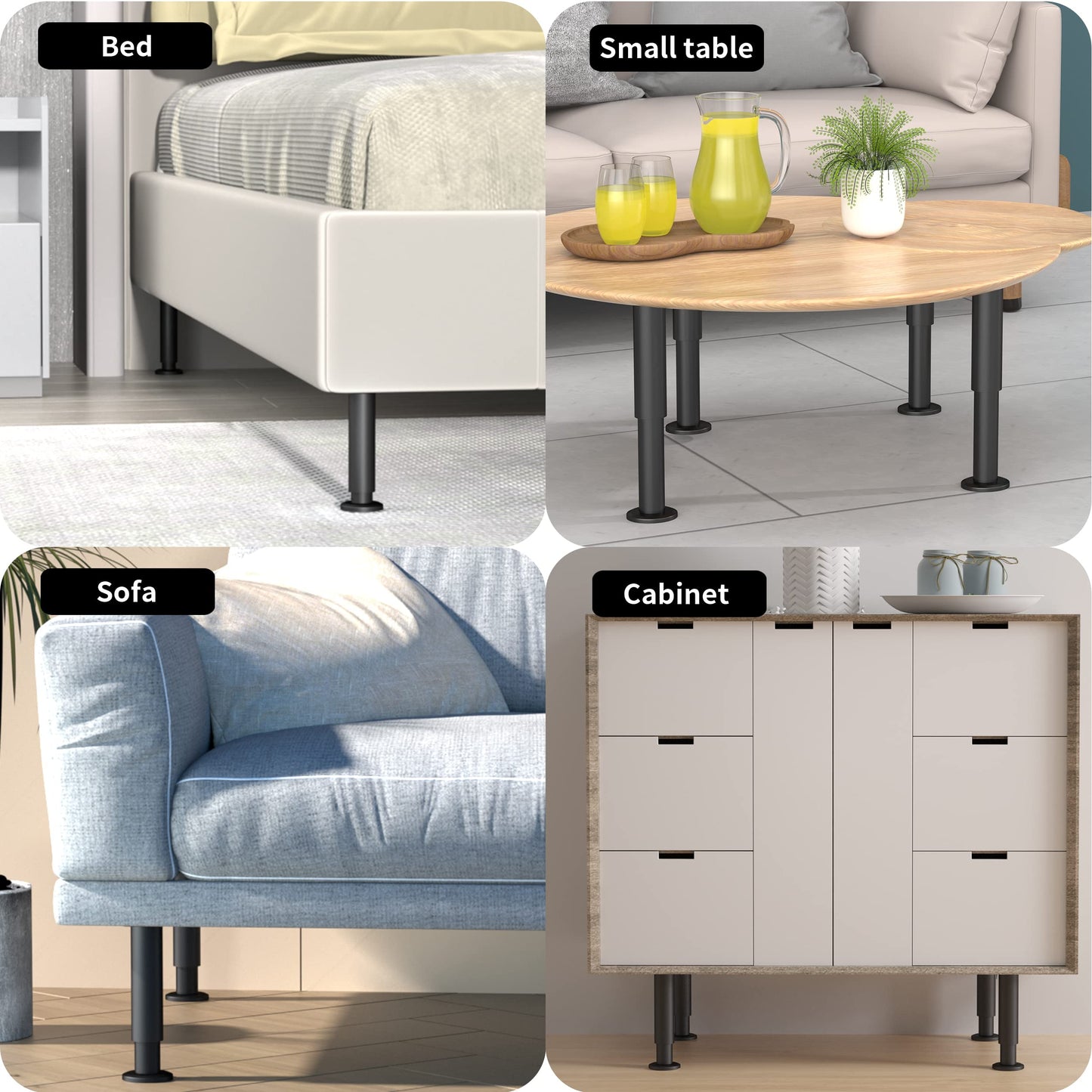 Wlrrcwdttc 4 Pcs Metal Adjustable Furniture Legs 3.15-4.72 inch, Adjustable Cabinet Legs for Sofa/Bed/Chair/Couch/Dresser/Table, Heavy Duty Bed Replacement Support Legs for Bed Frame/Bed Center Slat