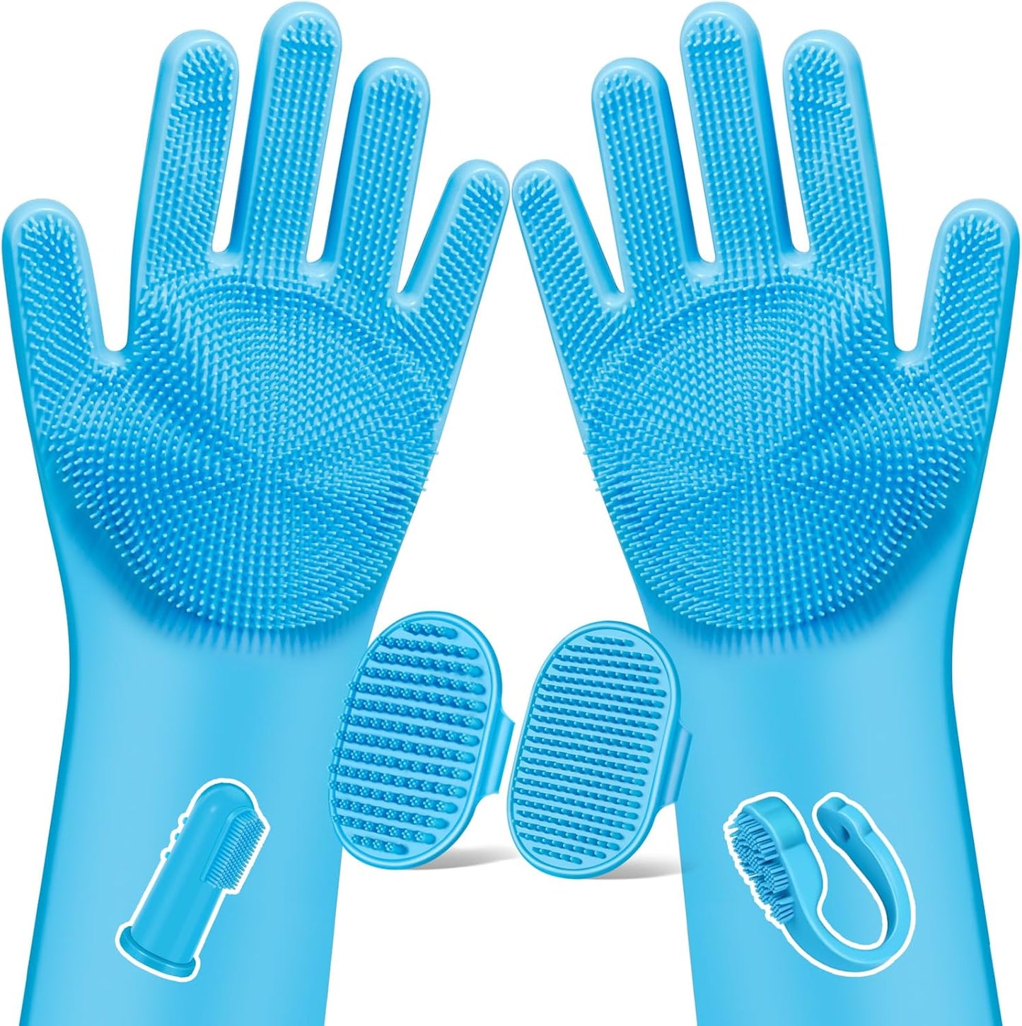Augwind Pet Grooming Kit - 6PCS for Dogs, Cats & Horses | Includes Bath Gloves & Brush (Light Blue)