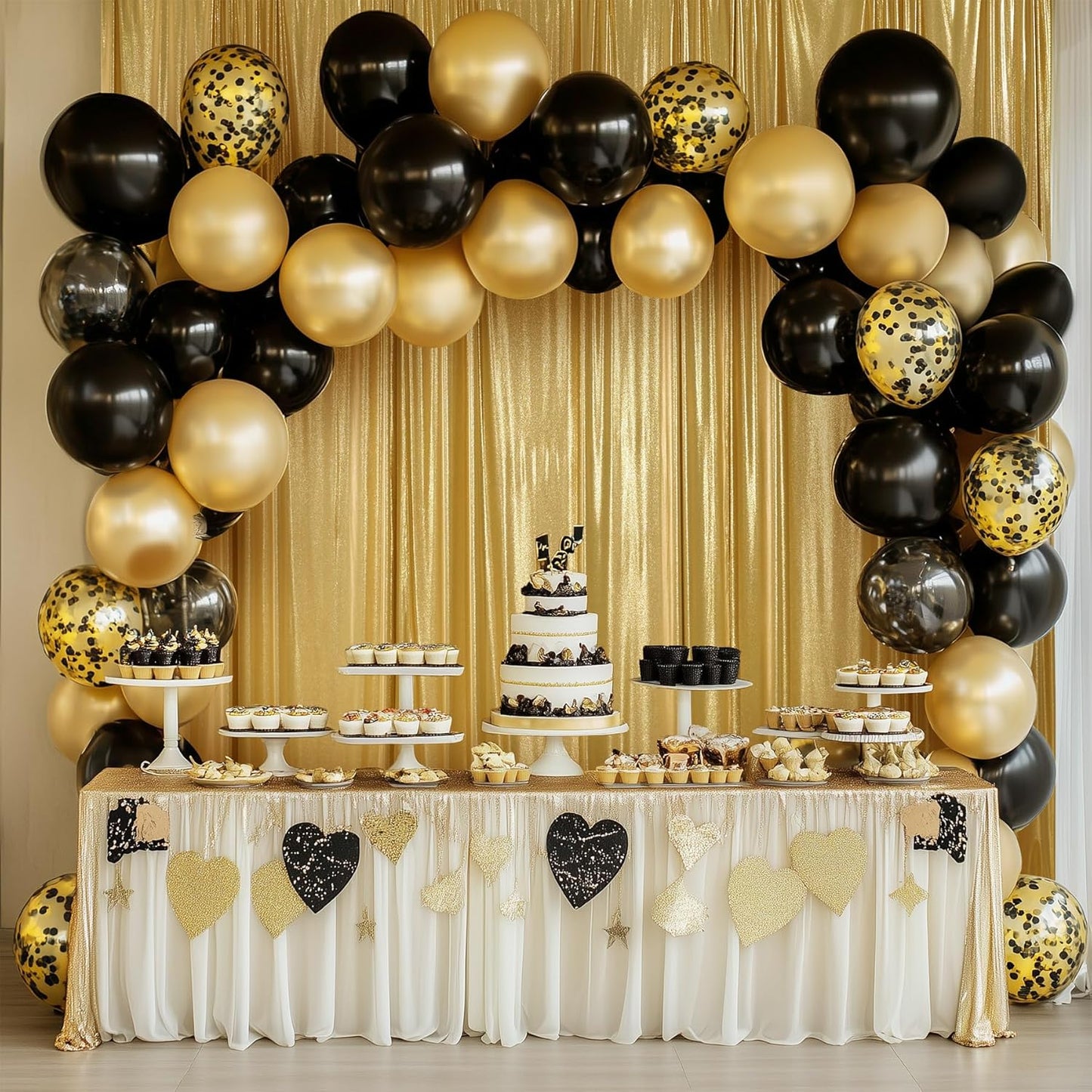 Skiennix Gold Sequin Backdrop Curtain Panels - Wrinkle-Free Glitter Drapes | 10x10 ft for Weddings & Parties