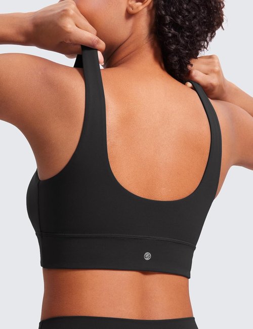 CRZ YOGA Butterluxe U Back Longline Sports Bra - Scoop Neck Padded Yoga Crop Top for Women